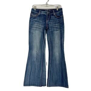 Inc Denim Jeans Womens 4 Blue Curvy Fit Flare Leg Embellished Casual Retro Boho